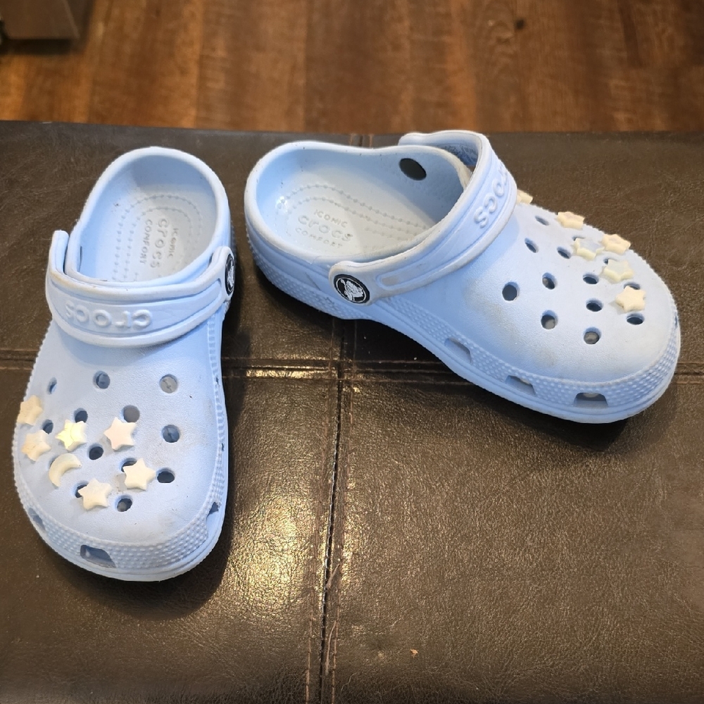 CROCS Kids Pale Blue Clogs with Star Charms
